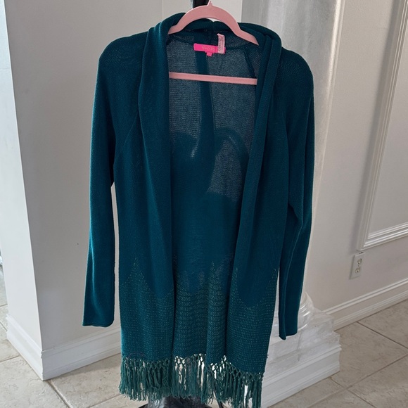 Lilly Pulitzer Sweaters - Lilly Pulitzer Teal Open-Front Cardigan with Fringe
